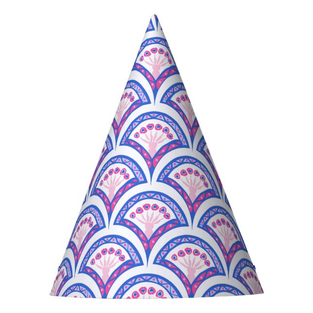 Blaues Damastmuster Partyhütchen (Vorderseite)