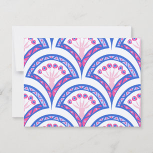 Blaues Damastmuster Postkarte