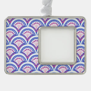 Blaues Damastmuster Rahmen-Ornament Silber