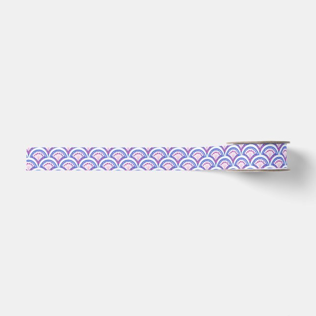 Blaues Damastmuster Ripsband (Vorderseite)