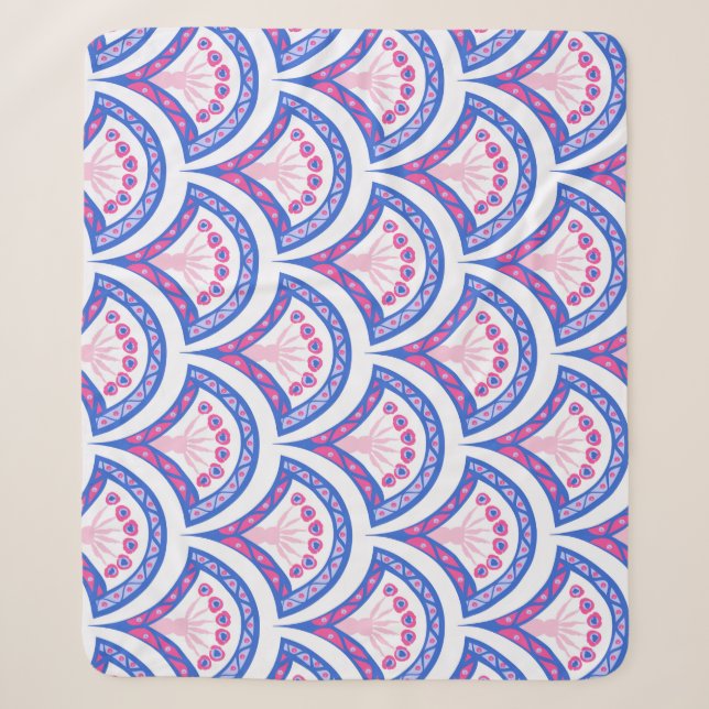 Blaues Damastmuster Sherpadecke (Vorderseite)