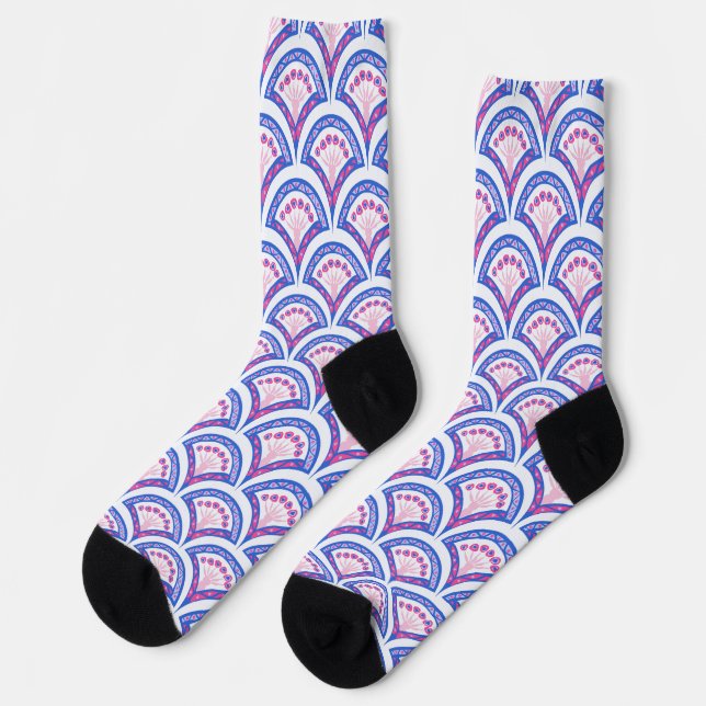 Blaues Damastmuster Socken (Linkes Detail)