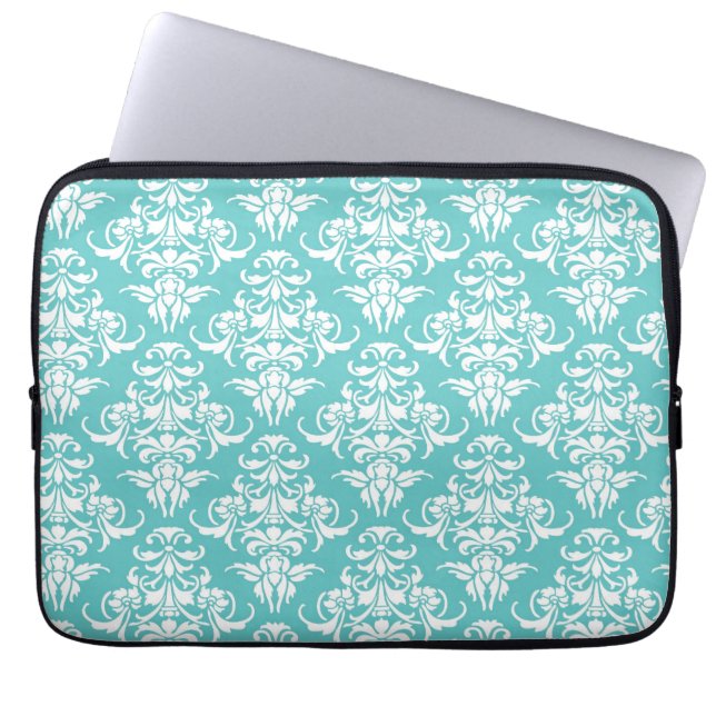 Blaues Damastmuster Vintager girly Chicleuchter Laptopschutzhülle (Vorderseite)