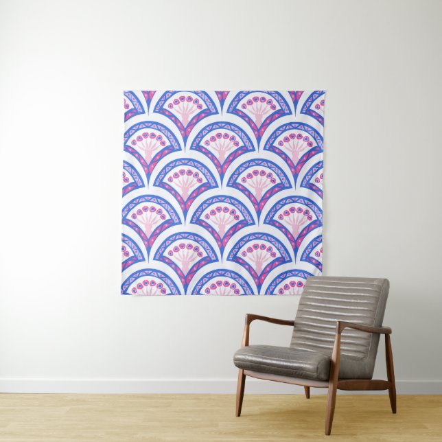 Blaues Damastmuster Wandteppich (Beispiel (Horizontal))