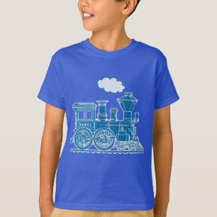Blaues Dampflokomotiv-T-Shirt "Ihr Name" T-Shirt