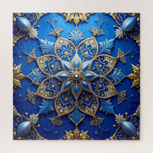 Blaues dekoratives Blumenpuzzle