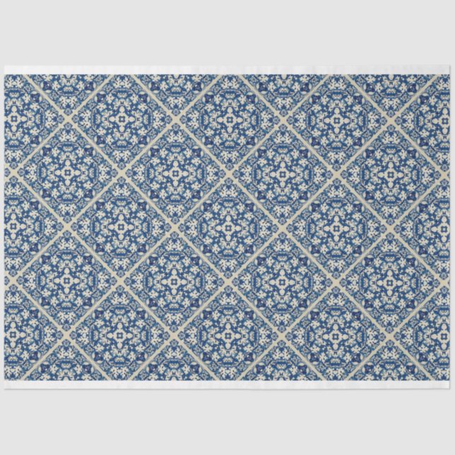 Blaues Delft-Fliesenmuster Entcouppapier Seidenpapier (Vorderseite)