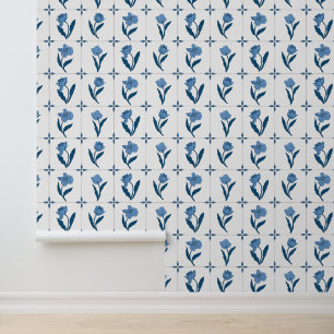 Blaues Delft-Floral-Muster Tapete