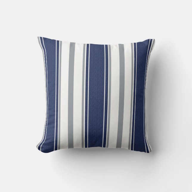 Blaues Denim Pale Gray Stripes Muster | Kissen (Vorderseite)