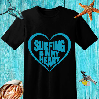 Blaues Design "Surfen ist in meinem Herzen" T-Shirt