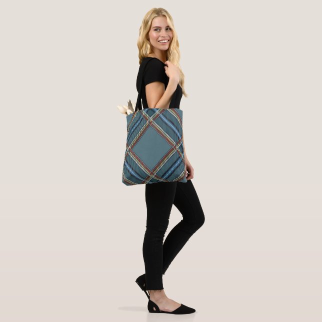Blaues Diamantmuster Tartan Tote Bag Tasche (Am Model)