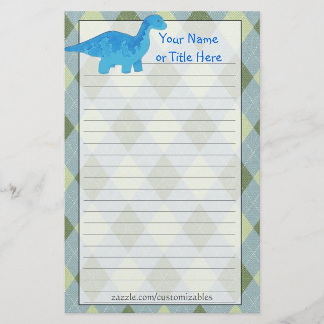 Blaues Dino-Briefpapier Briefpapier (Vorderseite)