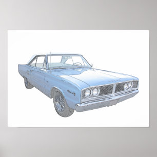 Blaues Dodgecoronet-Bleistift-Art-Zeichnen Poster