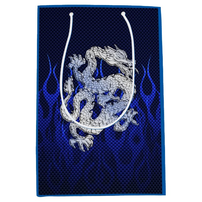 Blaues Drache-Chrom mag Kohlenstoff-Faserflammen Mittlere Geschenktüte (Vorderseite)