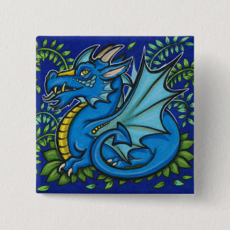 Blaues Drache-Quadrat Button