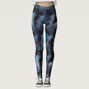 Blaues Drachenmuster Leggings