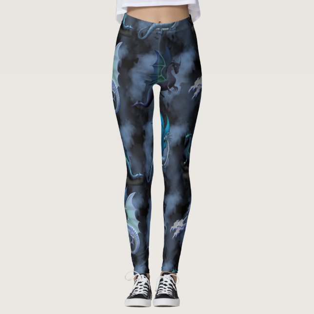 Blaues Drachenmuster Leggings (Vorderseite)