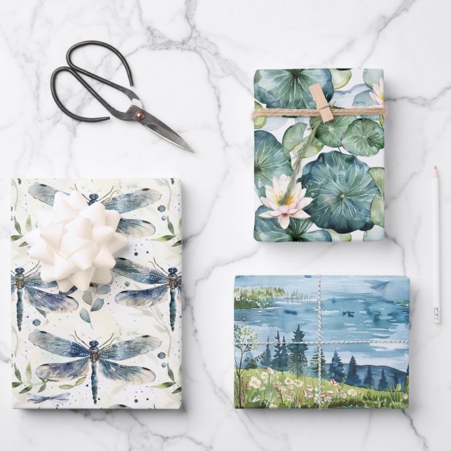 Blaues Dragonfly-Brautparty Geschenkpapier Set (Vorderseite)