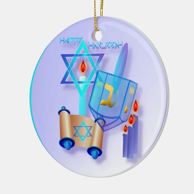 Blaues Dreidel-Glückliches Glaschanukka Keramik Ornament (Links)