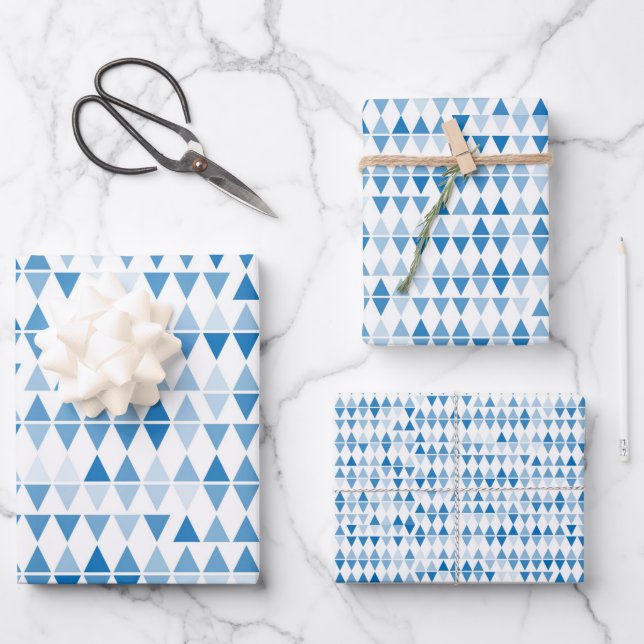 Blaues Dreieck-Musterpapier — Modernes Wrap Geschenkpapier Set (Vorderseite)