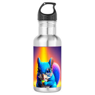 Blaues Eichhörnchen beim Verzehr einer Frucht-7957 Edelstahlflasche
