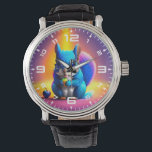 Blaues Eichhörnchen, das Obst isst Armbanduhr<br><div class="desc">Blaues Eichhörnchen,  das Obst isst</div>