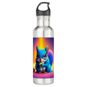 Blaues Eichhörnchen, das Obst isst Edelstahlflasche