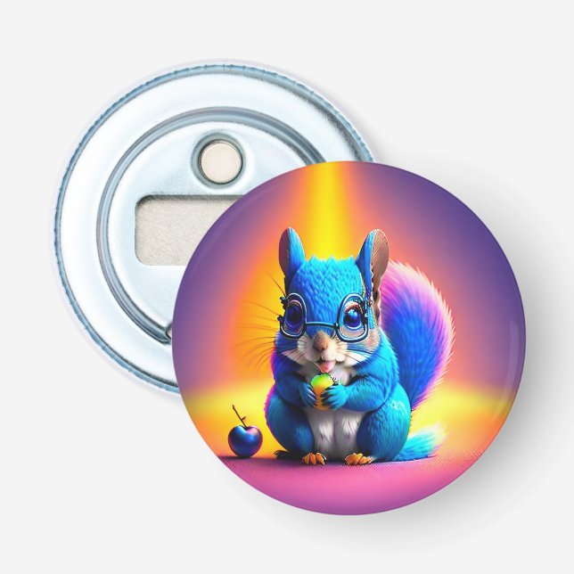Blaues Eichhörnchen, das Obst isst Flaschenöffner (Vorderseite)