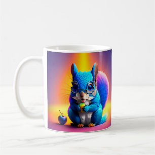 Blaues Eichhörnchen, das Obst isst Kaffeetasse