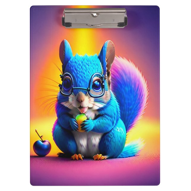 Blaues Eichhörnchen, das Obst isst Klemmbrett (Vorderseite)