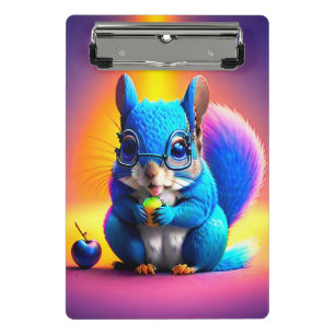 Blaues Eichhörnchen, das Obst isst Mini Klemmbrett