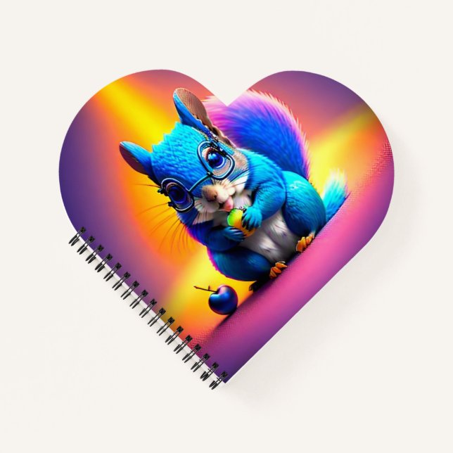 Blaues Eichhörnchen, das Obst isst Notizbuch (Vorderseite)