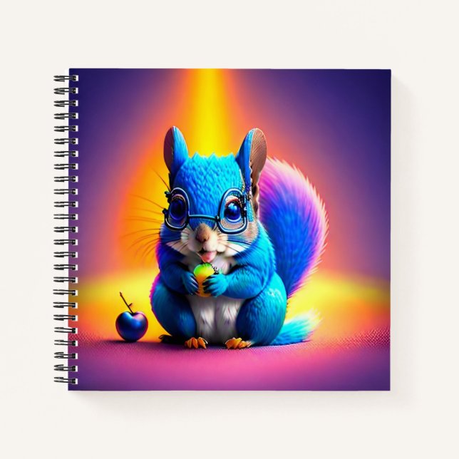 Blaues Eichhörnchen, das Obst isst Notizbuch (Vorderseite)