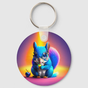 Blaues Eichhörnchen, das Obst isst Schlüsselanhänger
