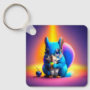 Blaues Eichhörnchen, das Obst isst Schlüsselanhänger