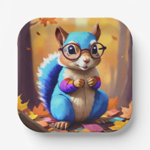 Blaues Eichhörnchen mit Brille Pappteller