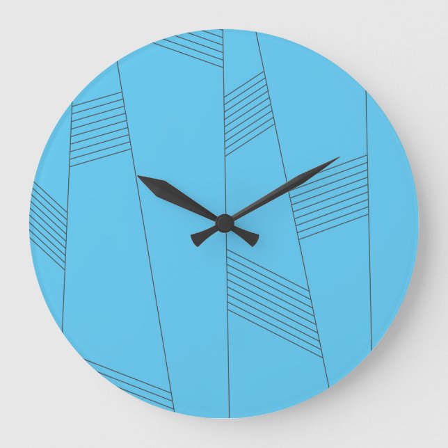 Blaues, einfaches, elegantes, abstraktes Linienmus Große Wanduhr (Vorderseite)
