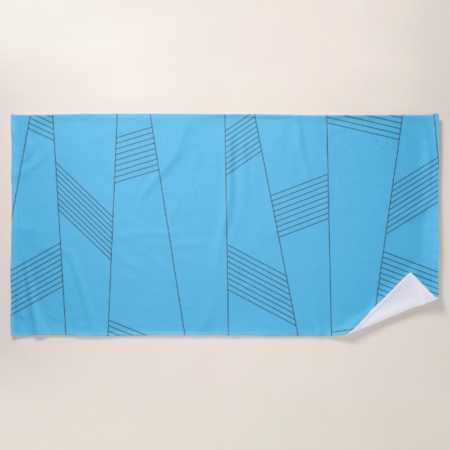 Blaues, einfaches, elegantes, abstraktes Linienmus Strandtuch (Vorderseite)