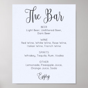 Blaues, einfaches Skript Hochzeit Bar. Alkohol Poster