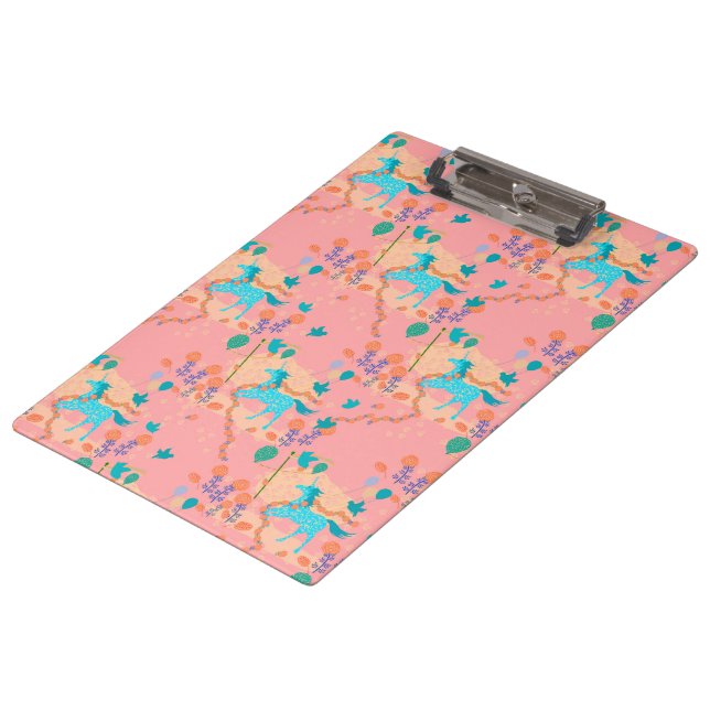 Blaues Einhorn Klemmbrett (Schrägansicht)