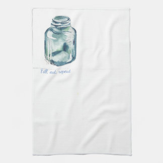 Blaues einmachendes Glasglas des Aquarells. Handtuch