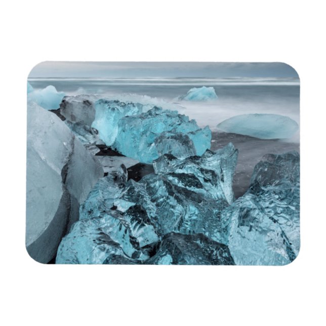 Blaues Eis am Strand, Island Magnet (Horizontal)