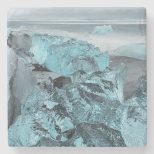 Blaues Eis in der Strandsaison, Island Steinuntersetzer