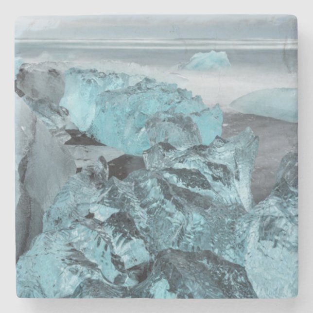 Blaues Eis in der Strandsaison, Island Steinuntersetzer (Vorderseite)