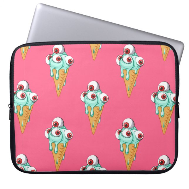 Blaues Eis mit Augen. Rosa Hintergrund. Seamles Laptopschutzhülle (Vorderseite)