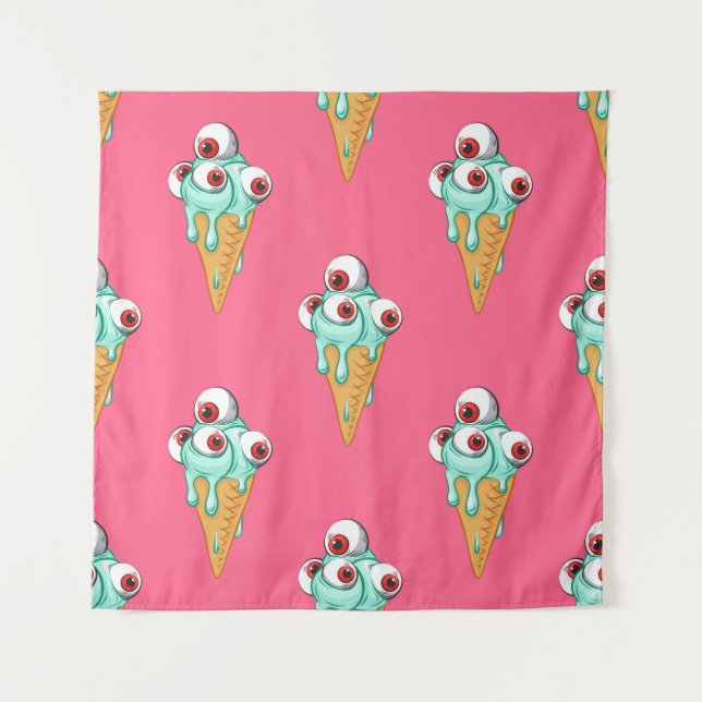 Blaues Eis mit Augen. Rosa Hintergrund. Seamles Wandteppich (Vorderseite)