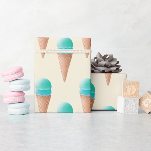 Blaues Eiscreme-Kronmuster, hellgelb Geschenkpapier (Babyparty)