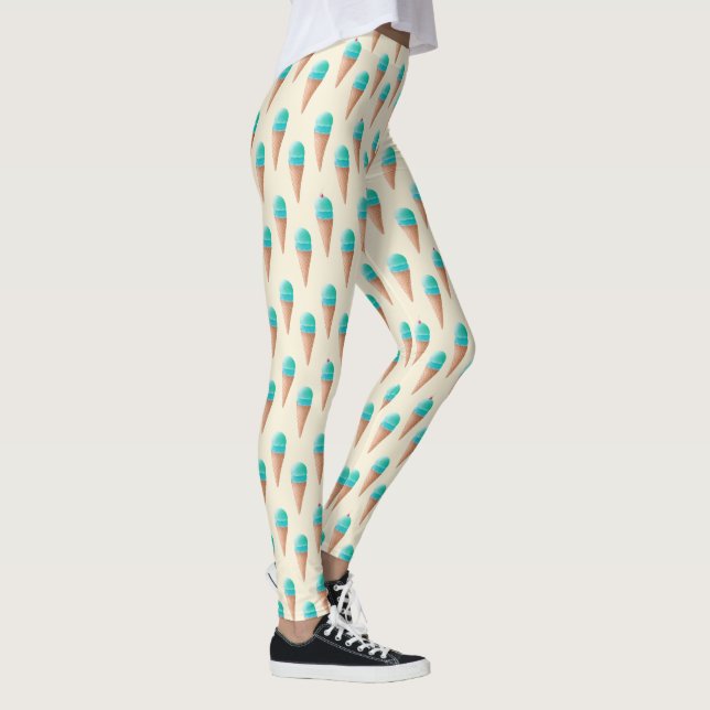 Blaues Eiscreme-Kronmuster, hellgelb Leggings (Rechts)