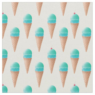 Blaues Eiscreme-Kronmuster, hellgelb Stoff