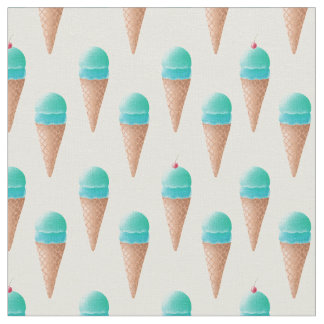 Blaues Eiscreme-Kronmuster, hellgelb Stoff
